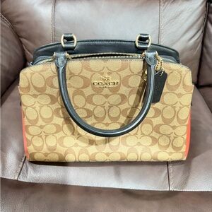 Coach Lillie caryall Tan and Black Signature Handbag